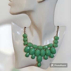 3/$30 Teal Faceted Oval Cabochon Mermaidcore Bib Necklace